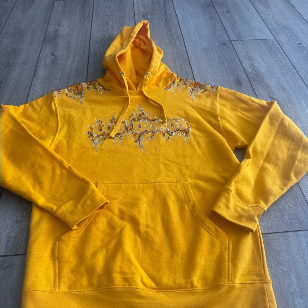 SWAROVSKI CRYSTAL Yellow Hoodie with Graphic Design